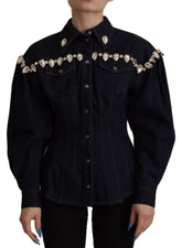 Dolce & Gabbana Blue Denim Crystal Embellish Cotton Jacket -   -  Dolce & Gabbana.